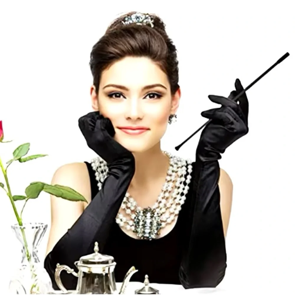 NWT Satin Full Length Costume Gloves | Red | One Pair